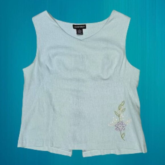 Courtenay Pastel Green Embroidered Floral Design Sleeveless Top - 14 - Picture 1 of 8